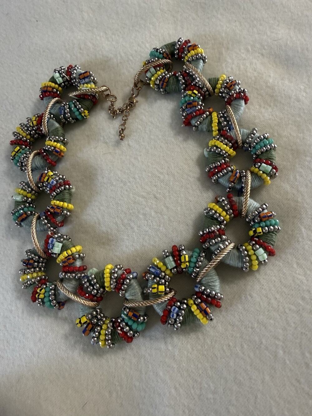 Zara Unique Green Gold Tone Beaded Statement Necklace 18" NWT Retail 39.00